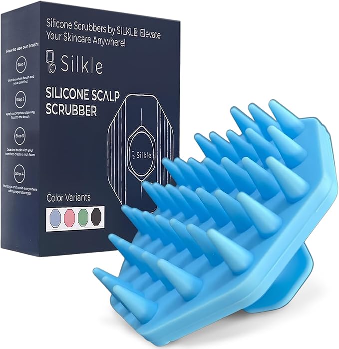 Silicone Scalp Scrubber - Massage Shampoo Brush, Soft Bristles for Hair Growth & Dandruff Removal - Ergonomic Design, Wet & Dry Use, Deep Cleansing Scalp Exfoliator for All Hair Types - Blue