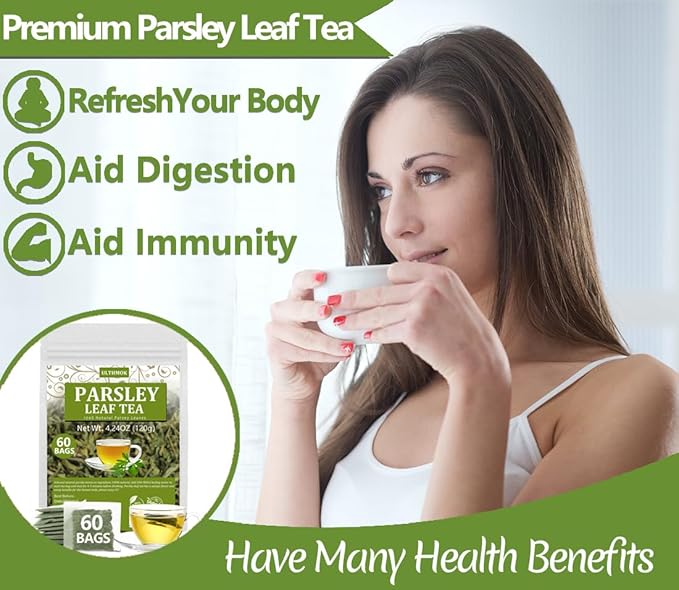 Premium 60 Parsley Tea Bags, Made with 100% Natural Parsley Leaves, Caffeine Free & No Additives.