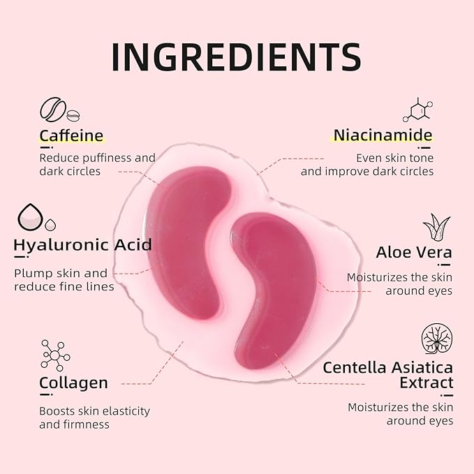 Dr. Pure Under Eye Patches for Puffiness: Caffeine Eye Mask for Dark Circles and Puffy Eyes with Niacinamide Hyaluronic Acid - Smooth Wrinkles Reduce Eye Bags Undereye Gel Pad (50 Pairs)