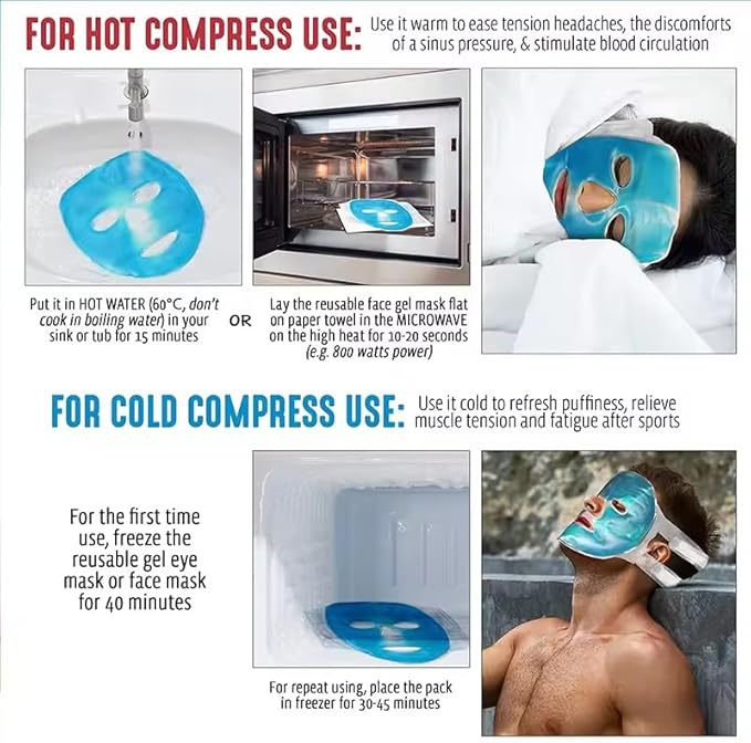 Ice Face Mask Reusable,Cold Hot Compress Gel Ice Facial Mask with Gel Beads,Face SPA for Woman Sleeping Reduce Eye Puffiness Face Puffiness Sleeping Travel (Blue)