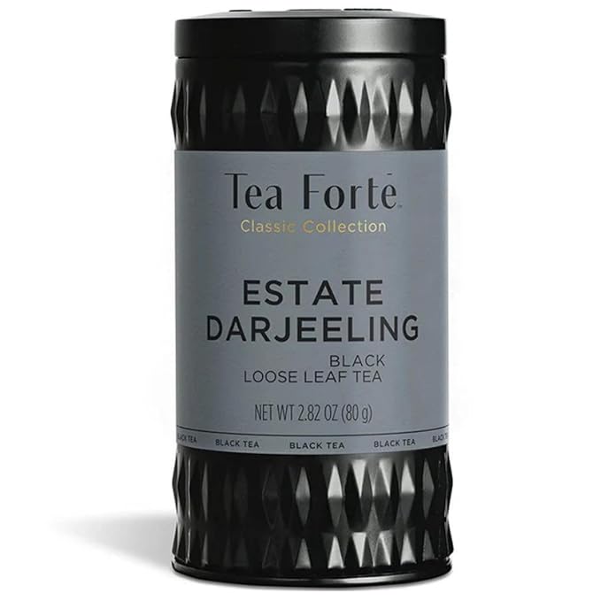 Tea Forte Estate Darjeeling Premium Organic Loose Leaf Caffeinated Black Tea Blend Canister, Makes 35-50 Cups, Tea Gifts for Mother's Day