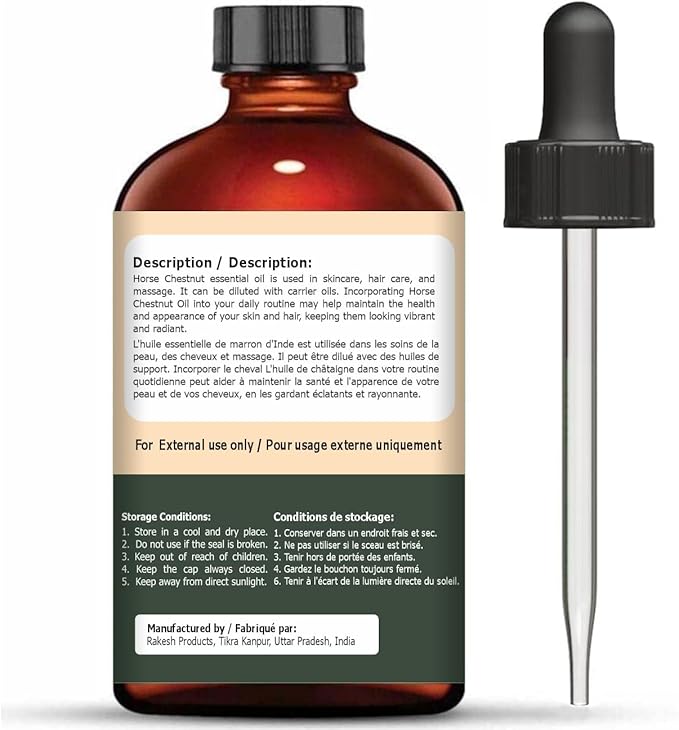 Horse Chestnut (Aesculus hippocastanum) Oil | Pure & Natural Essential Oil for Skincare, Hair Care & Massage- 118ml/4 fl oz
