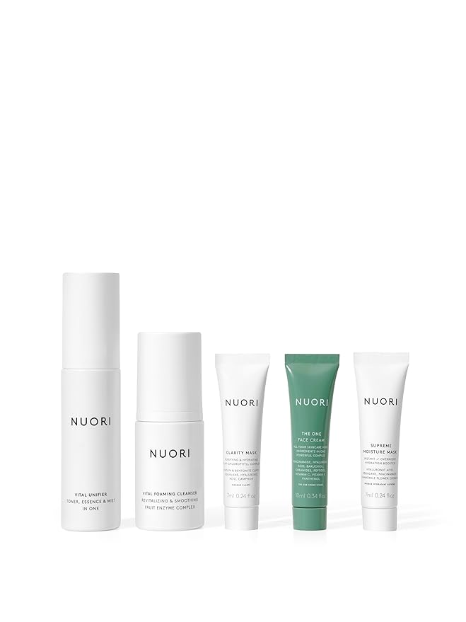 NUORI Discovery Kit | 5 Products, Including Vital Unifier, Vital Foaming Cleanser, Clarity Mask, The One Face Cream & Supreme Moisture Mask, For All Skin Types