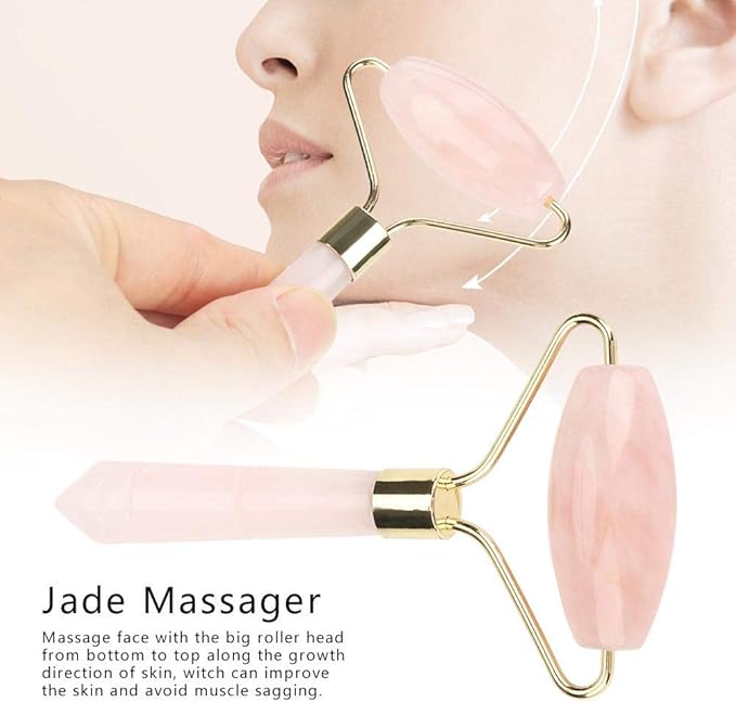 Jade Face Roller, Gua Sha Massage, Anti Aging Jade Stone Massager for Face and Eye Massage, Make Your Face Skin Smoother and Look Younger Jade Roller Facial Beauty Roller Care Tool