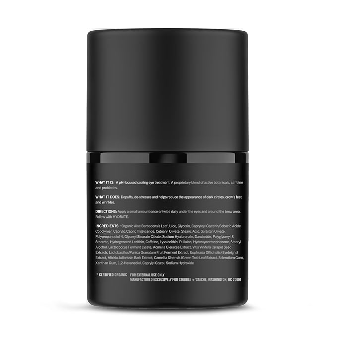 stubble & stache Refresh Under Eye Cream for Men – Reduces Puffiness, Smooths Fine Lines, Brightens Tired Eyes – With Acmella, Caffeine & Hyaluronic Acid – Fast-Absorbing, Fragrance-Free – 1oz