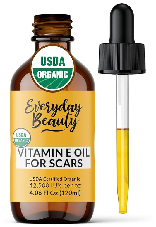 Organic Vitamin E Oil for Scars - All Natural & Vegan Skin Moisturizer 4.06oz - Light & Unscented Great for Scars After Surgery - Reduce Wrinkles, Anti Aging, Lighten Dark Spots -Face, Skin & All Over