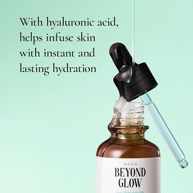 Avon Beyond Glow Hyaluronic Acid 1.5% + Ferulic Acid Serum - Powerful Hydration & Antioxidant Protection for Radiant Skin - Defends Against Environmental Stressors, Lightweight, 1 fl. oz.