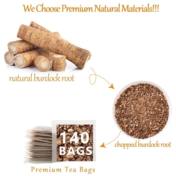 Premium Burdock Root Tea Bags,140 Tea Bags.100% Natural Burdock Tea,No Additives,Caffeine Free.