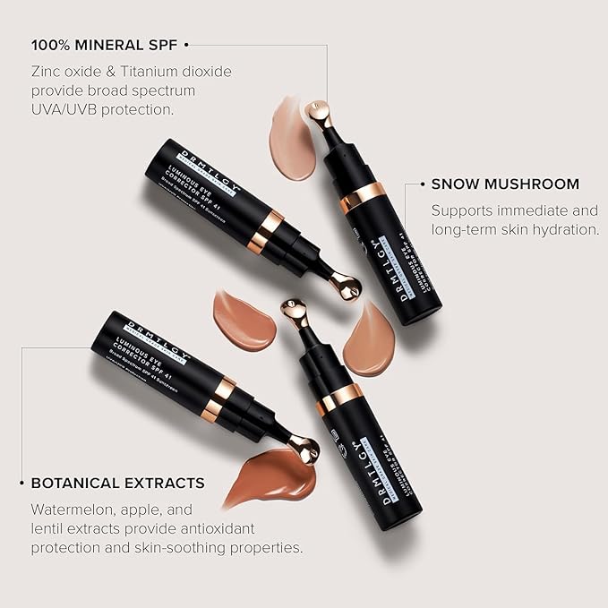 DRMTLGY Luminous Eye Corrector SPF 41, Under Eye Color Corrector for Dark Circles, Anti-Aging Tinted Eye Cream, Hydrating Eye Serum with Peach Undertone FSA/HSA Eligible, Medium