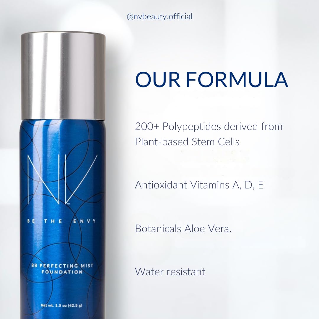 NV BB Perfecting Mist Foundation Buildable Coverage Professional Airbrush Makeup with Plant-based Stem Cell Polypeptides, Vitamins A, D, E and Aloe, 1.5 ounces, Cool Sand