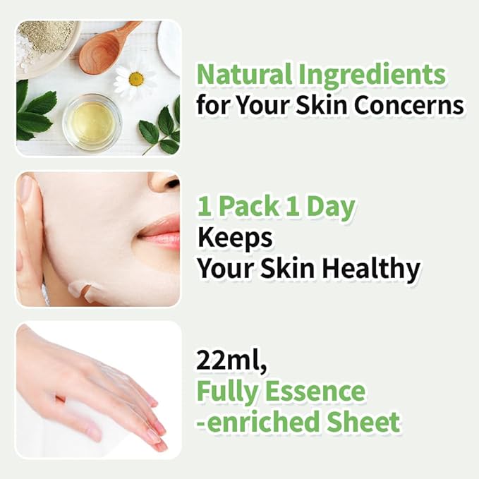 EUNYUL [PACK OF 10] Natural Sheet Mask Pack 10 types Korean Skincare Facial Mask Pack/Aloe, Collagen, Pearl, Hyaluron, Avocado, Pomegranate, Vitamin, Blueberry, Green Tea, Cucumber
