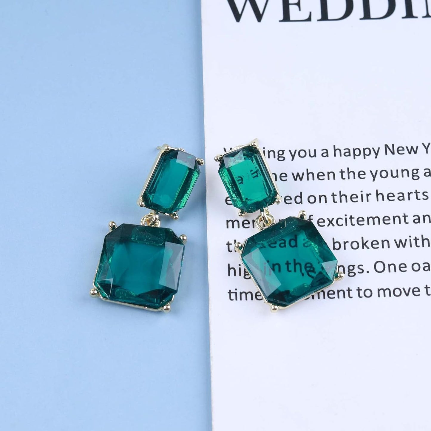 Vintage Emerald Square Earrings Green Emerald Drop Earrings Geometric Emerald Earrings Luxury Wedding Green Crystal Stud Earrings Jewelry for Women