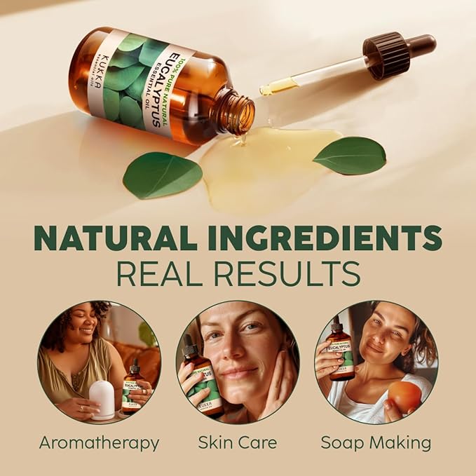 KUKKA essential oils 100% Pure & Natural Eucalyptus Essential Oil for Diffuser, Humidifier, Skin, Hair & Soap Making DIY(4 Fl Oz/118 ml)