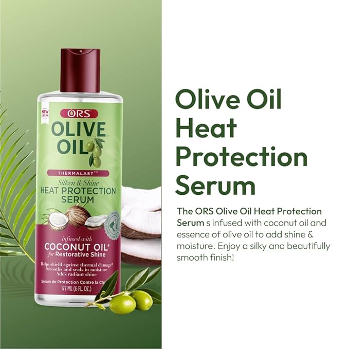 ORS Olive Oil Heat Protection Hair Serum infused with Coconut Oil for Restorative Shine - 6 ounces (Pack of 1)