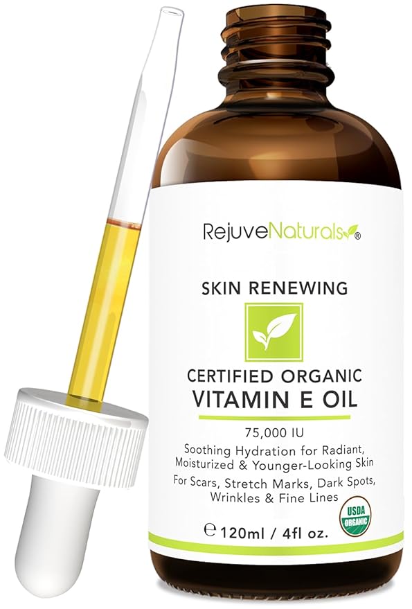 Vitamin E Oil - 100% All Natural & USDA Organic (LARGE 4oz Bottle) Repair Dry, Damaged Skin from Surgery & Acne, Age Spots & Wrinkles. For Radiant, Hydrated & Youthful Skin. Face & Body Moisturizer