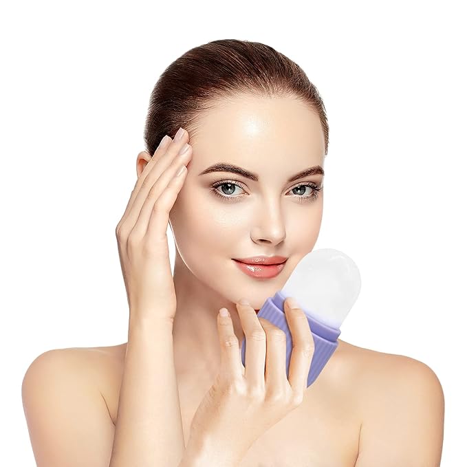 Ice Roller for Face,Silicone Facial Massage Ice Mold,Ice Cube Mold for Face Eye and Neck,Naturally Tone and Tighten Skin,de-puff Eye Bags,Reusable Beauty Ice Facial Roller for Woman Gift (Purple)