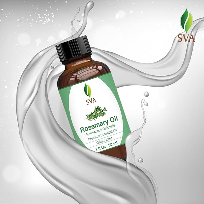 SVA Rosemary Essential Oil – 1 Fl Oz – 100% Natural Rosemary Oil for Hair, Face, Skin Care, Diffuser, Aromatherapy, Scalp, Body Massage, Soap and Candle Making – with Dropper