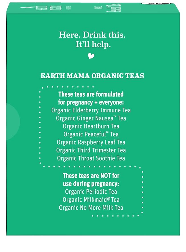 Earth Mama Organic Peaceful™ Tea | Stress Less! Calming, Relaxing Herbal Blend Safe for Pregnancy & Beyond, 16 Teabags Per Box (6-Pack)