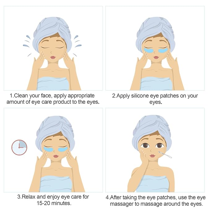 Reusable Eye Patch, Silicone Reusable Eye Gel Pads Eye Wrinkle Patches Under Eye Mask, Plump Fine Lines & Wrinkles with Metal Eye Cream Applicator & Tin Case (Blue)