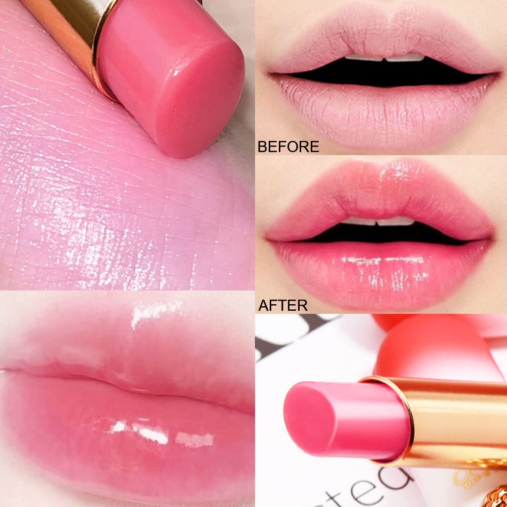 evpct 2Pcs Strawberry Tinted Lip Balms PH Lip Color Changing Lipstick Balm Stain Gift Set Queen for Women Girls Korean Mood Long Lasting Color Change Light Pink Lipstick Lip Tint Plumper Gloss
