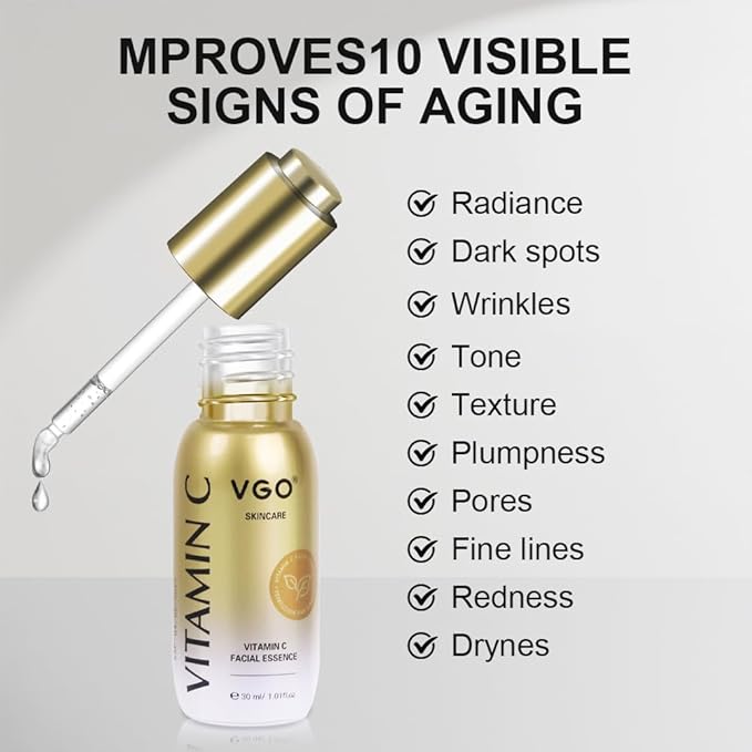 VGO Facial Serum for Face Vitamin C Face Serum with collagen, fights Brown spots,Smooth skin tone, targets skin, smoothes fine lines, with Vitamin E 1.01 FL Oz