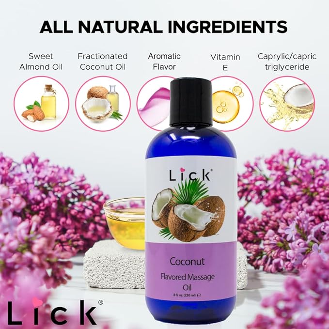 Lick Coconut Escape Massage Oil – Nourishing, Non-Sticky, Vegan, Perfect for Relaxation, 8 oz