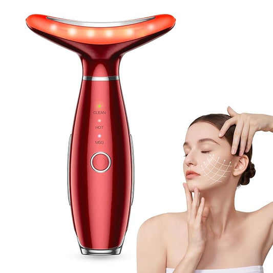 Neck Face Massager, 3-in-1 Portable Facial Massager (Red)