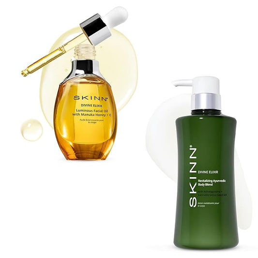 SKINN Luminous Facial Oil & Moisturizing Body Lotion for Dry Skin Skincare Bundle