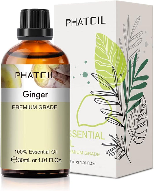 Ginger Essential Oil, 1.01Fl.Oz (30ML) PHATOIL Pure Essential Oil Singles for Aromatherapy Diffusers, Humidifiers, Great for DIY Candle and Soap Making, Gift for Friend
