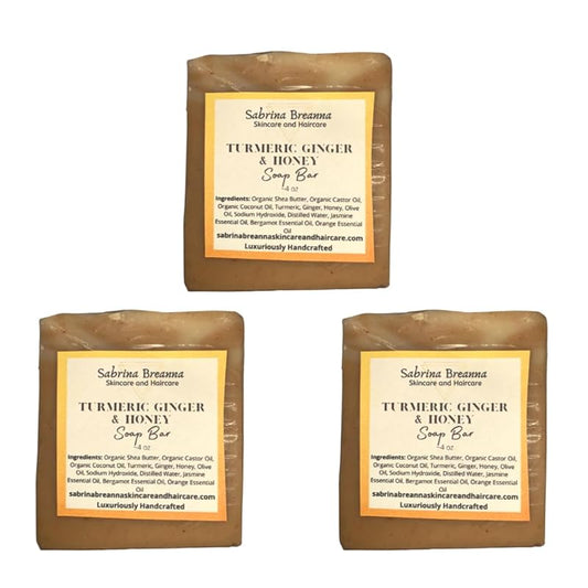 Turmeric Ginger and Honey Soap Bar Natural and Handmade Multi Bar Bundle | Gentle Cleanser for Face and Body | Help Fade Dark Marks (Turmeric 3 Bars)
