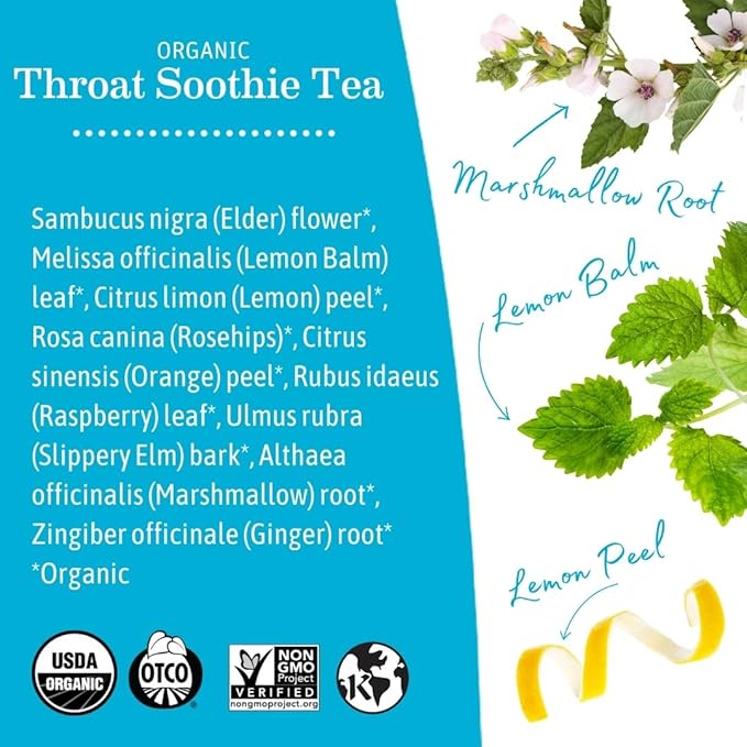 Throat Soothie Tea with Elderflower for Immune Support | Formulated with No Licorice | Safe for Kids & During Pregnancy, 16-Count (Packaging May Vary)