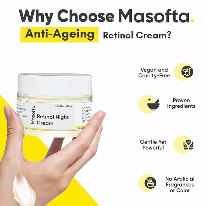 Retinol Night Cream with 0.1% Retinol, Bakuchiol & Squalene, Men & Women | 1.69 fl.oz./50 GMS