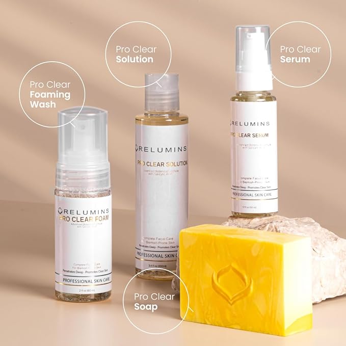 Relumins Pro Clear Skincare Set, Advanced Botanical Formula with Salicylic Acid, 4-in-1 Complete Clear Skin System to Control Pimple and Breakouts with 5-Piece Zit & Blackhead Removal Tool