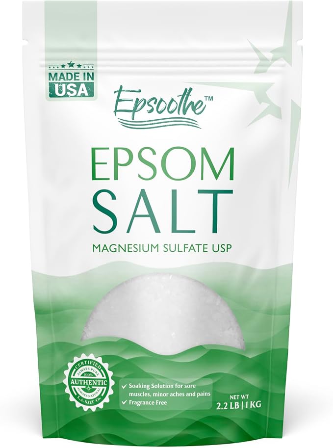 Epsoothe 2.2 Lbs Epsom Salt Bath & Foot Soak and Scrub | Pure & Natural Magnesium Sulfate USP | Relieves Sore Muscles & Joints, Promotes Healing