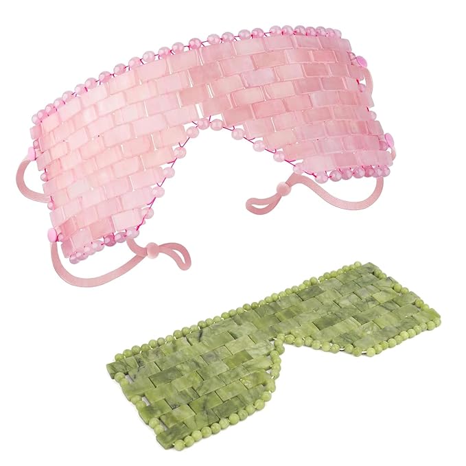 Rose Quartz Eye Mask with Adjustable Strap&Jade Eye Mask Real Jade for Hot & Cold Therapy,Green Stone Facial Eyes Sleeping Mask Relief Eye Cover