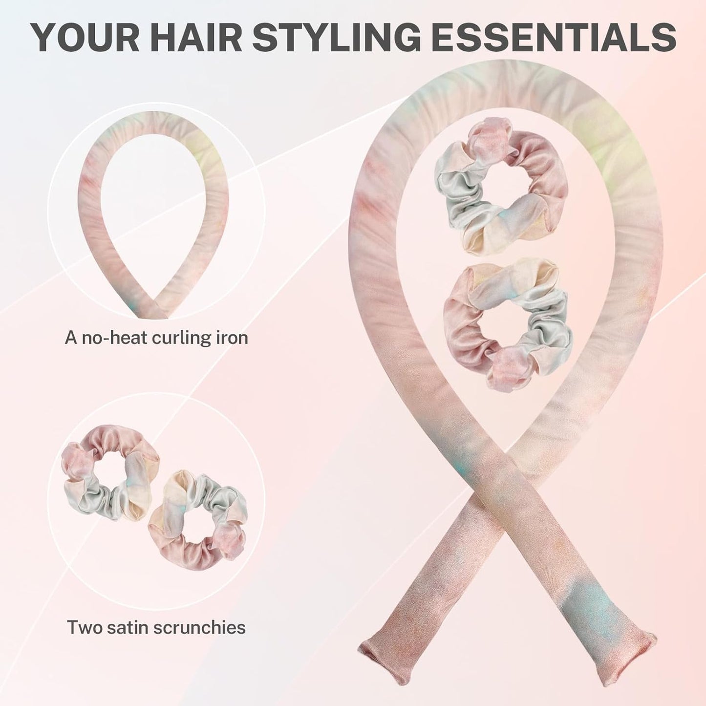 Satin Heatless Hair Curler,Heatless Curls Overnight, Rollers for Long Hair with 2 Hair Scrunchies,Sleep-Friendly Damage-Free Curlers for Soft Natural Waves (Sunset)