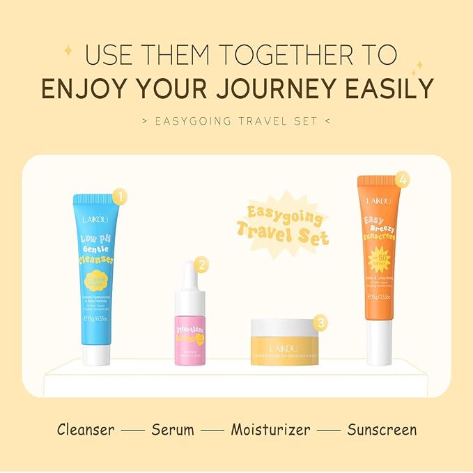 Hydrating Skin Care Set Travel Kit, Gifts for Women and Teenage Girls, 4 Piece Skincare Essentials Set Mini Travel Size With Facial Cleanser, Cream, Serum, Sunscreen - Travel Essentials Gift Set