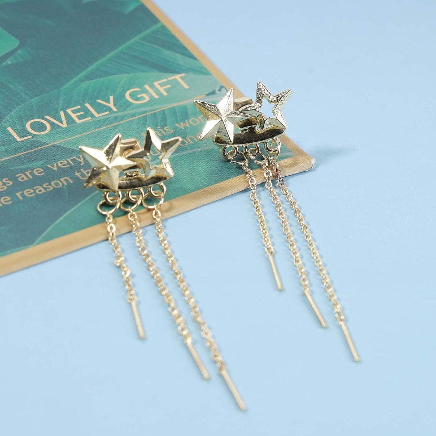 Boho Star Ear Jacket Earrings Gold Thin Bar Tassel Earrings Long Drop Chain Earrings Two Way Double Sided Earrings Jewelry for Women and Girls