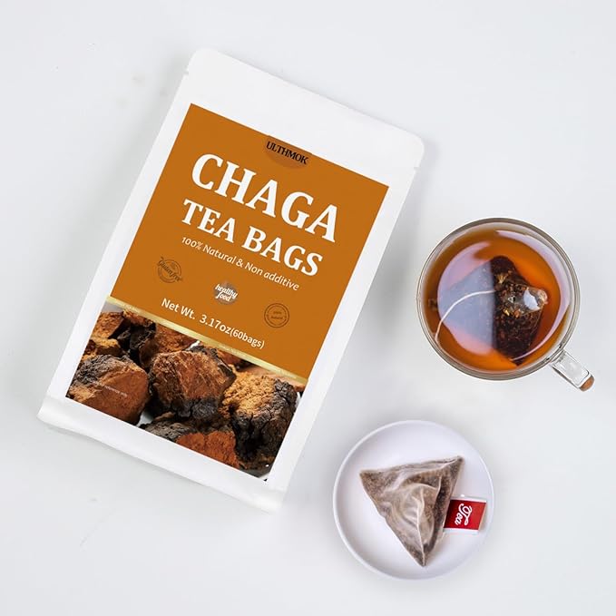 Premium 60 Chaga Tea Bags,100% Pure Siberian Wild Harvest Chaga Mushroom,No Additives,Caffeine Free.
