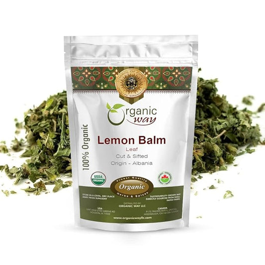 Organic Way Lemon Balm Leaf Cut & Sifted (Melissa officinalis) - Herbal Tea | Organic & Kosher Certified | Vegan | Raw, Non GMO & Gluten Free | USDA Certified | Origin - Albania (1/2LBS / 8Oz)