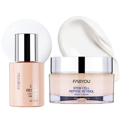 FABYOU Stem Cell Skin Recovery Duo – Korean Skin Care Set for Anti-Aging, Overnight Repair with EGF Cell Renew Ampoule & Plant-Based Stem Cell Night Cream