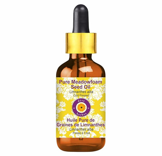 Deve Herbes Pure Meadowfoam Seed Oil (Limnanthes alba) with Glass Dropper Cold Pressed 15ml (0.50 oz)