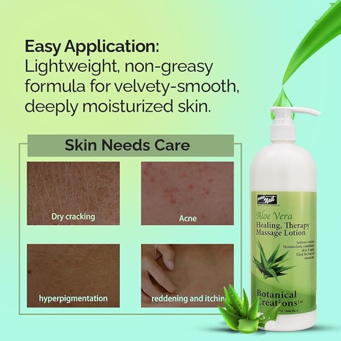 PRO NAIL - Healing Therapy Massage Lotion - Professional Pedicure, Body and Hot Oil Manicure, Infused with Natural Oils, Vitamins, Panthenol and Amino Acids (Aloe Vera, 32 Ounce)