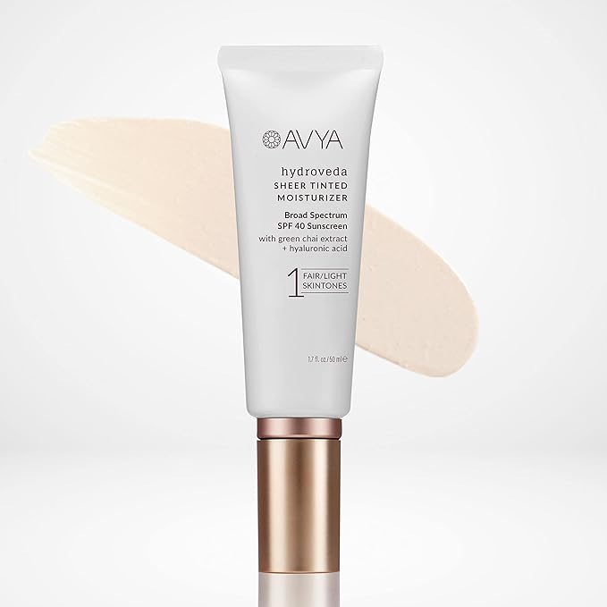 AVYA SPF 40 Sheer Tinted Moisturizer with Hyaluronic Acid & Green Chai – Advanced Ayurvedic Skincare Treatment for Balanced and Brighter Skin/Fair & Light Skintones Shade #1 (1.7oz/50ml)