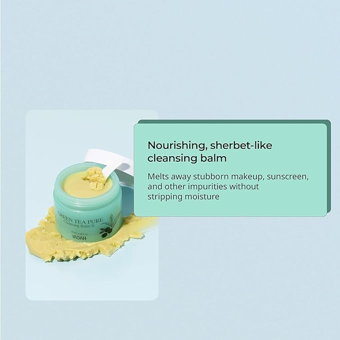 YADAH Green Tea Cleansing Balm II (0.84fl oz) - Makeup Remover, Moisturizing, Residue-Free. Korean Skin Care. Vegan, For Sensitive Skin, Botanical oil extract.