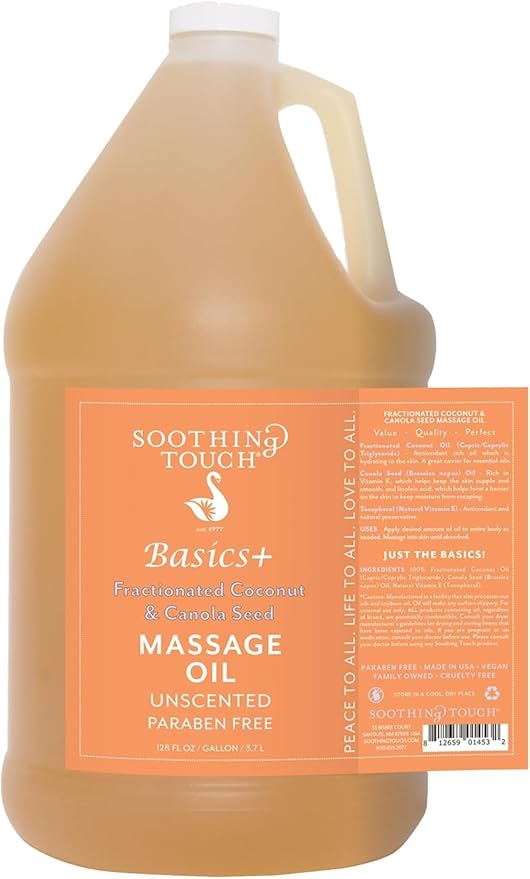 Soothing Touch Basics+ Fractionated Coconut & Canola Seed Massage Oil, 1 Gallon