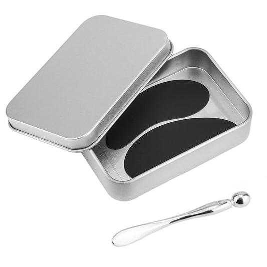 Reusable Eye Patch, Silicone Reusable Eye Gel Pads Eye Wrinkle Patches Under Eye Mask, Plump Fine Lines & Wrinkles with Metal Eye Cream Applicator & Tin Case (Black)