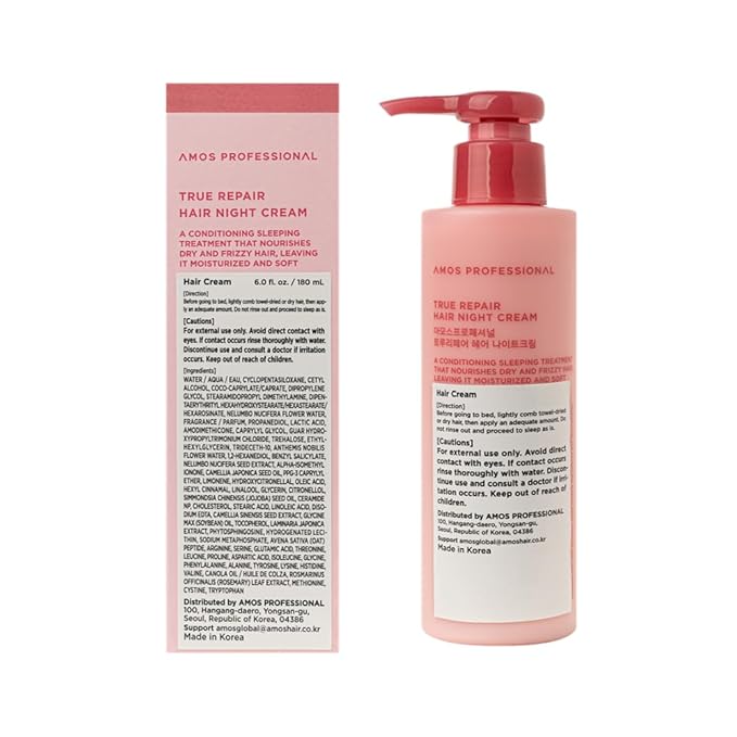 AMOS PROFESSIONAL True Repair Hair Night Cream l Overnight Hair Leave-in Conditioner, Hydrating & Deep Conditioning for Dry and Damaged Hair, 6.0 fl.oz