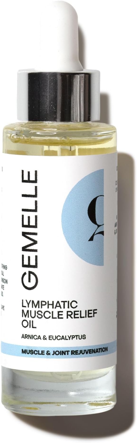 GEMELLE Lymphatic Muscle Relief Oil | 6X Award Winner | Natural Arnica Massage Oil, Sore Muscles, Back & Neck Pain Relief Oil, Lymphatic Drainage | Paraben-Free, Luxury Natural Skin Care | 30ml