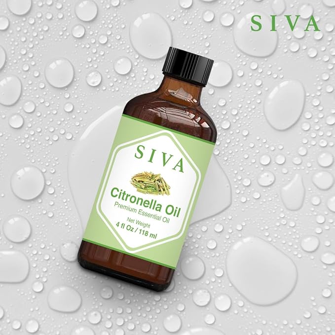 Siva Citronella Essential Oil - 4 Fl Oz – Natural Citronella Oil - for Diffuser, Face, Skin Care, Aromatherapy, Hair Care, Scalp and Body Massage - with Dropper